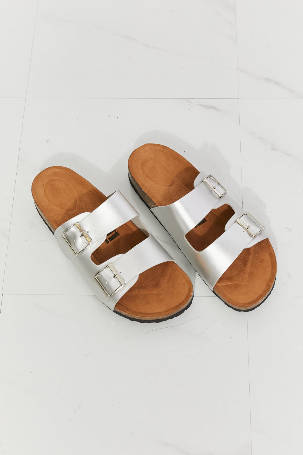 MMShoes Best Life Double-Banded Slide Sandal in Silver - Tigbul's Fashion