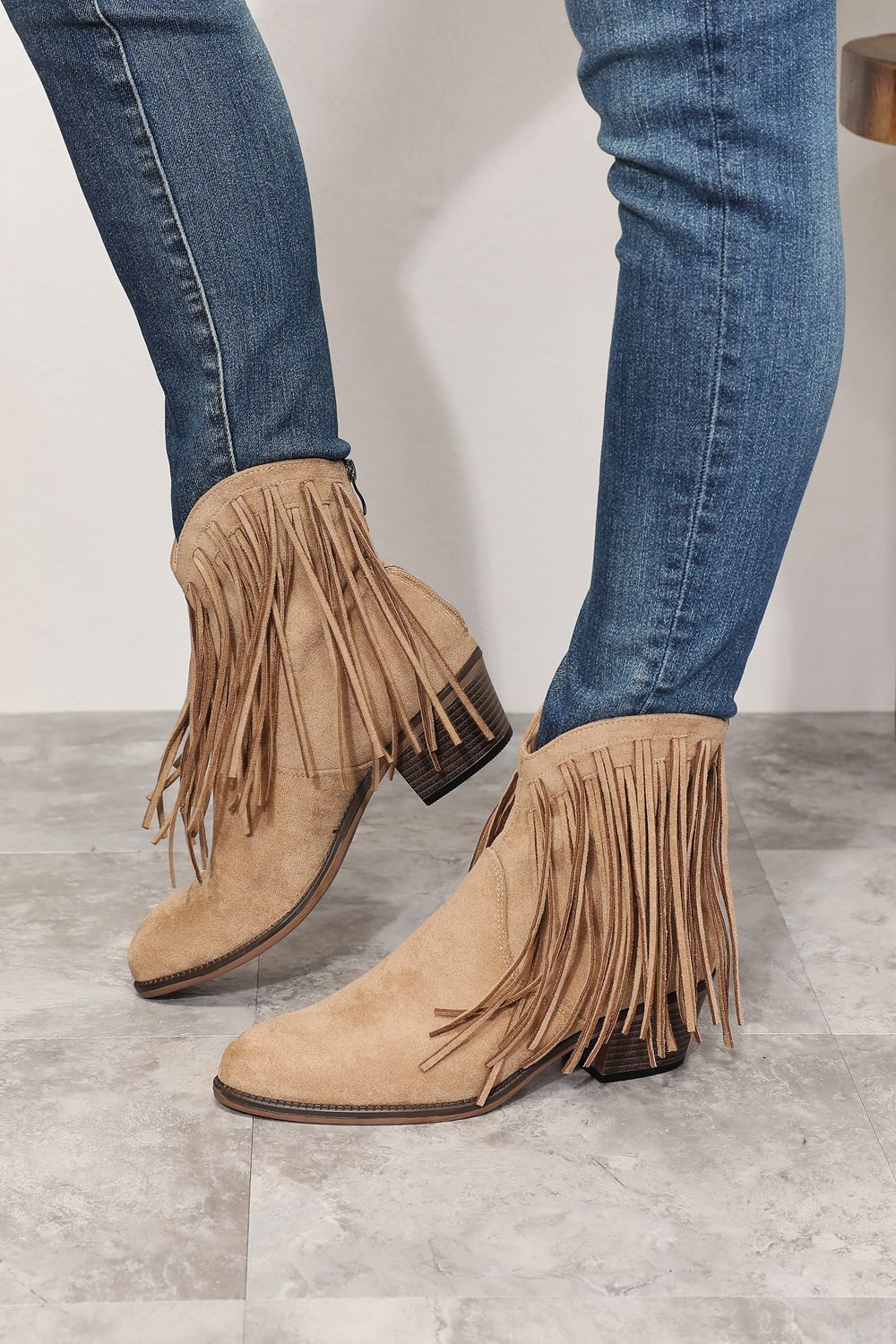 Women's Tan Fringe Cowboy Western Ankle Boots | Tigbuls Fashion