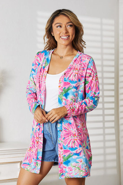 Double Take Floral Open Front Long Sleeve Cardigan - Tigbuls Variety Fashion