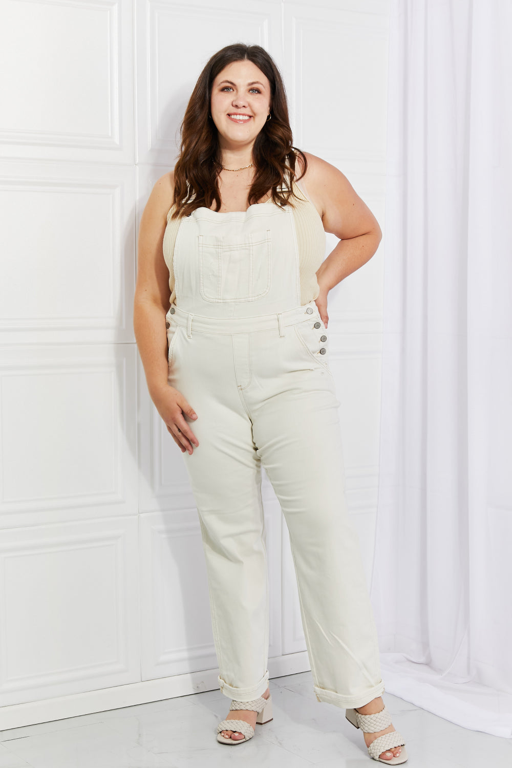 Women's White High Waist Denim Overalls - Tigbul's Fashion