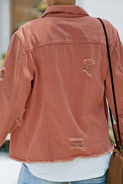 Distressed Raw Hem Denim Jacket - Tigbul's Fashion