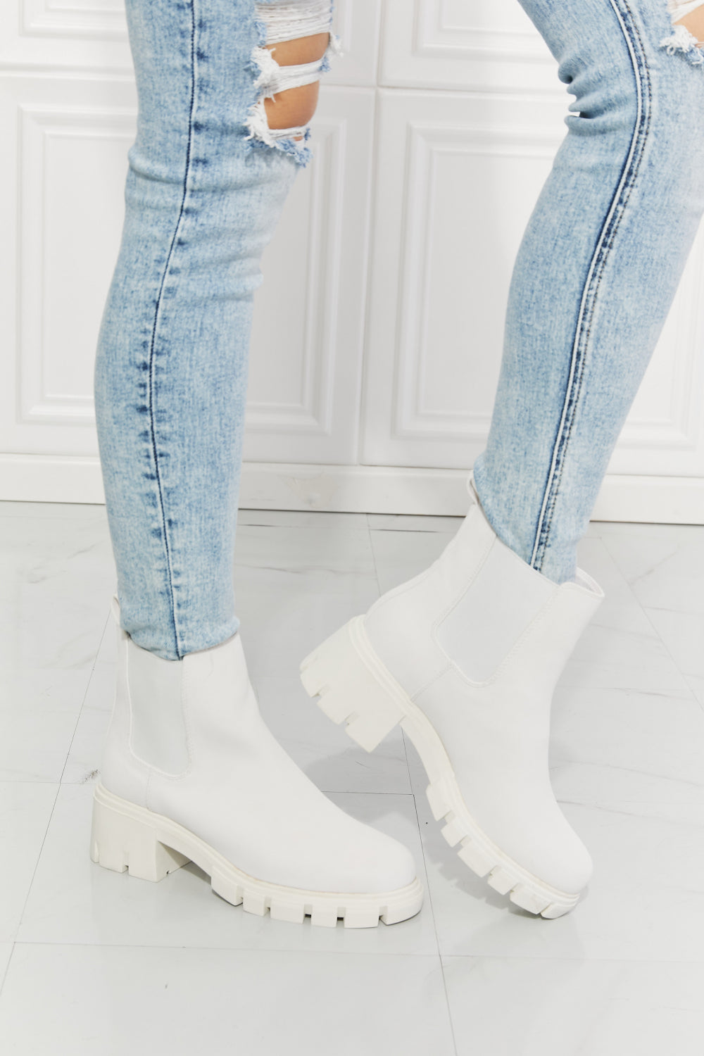 Matte Lug Sole Chelsea Boots in White | Tigbul's Variety Fashion
