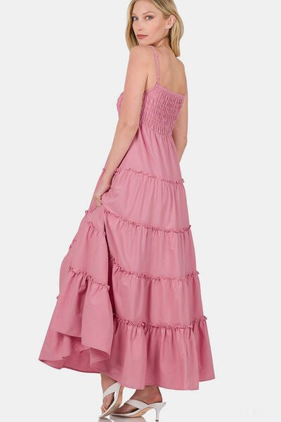 Zenana Woven Smocked Tiered Cami Maxi Dress - Tigbuls Variety Fashion