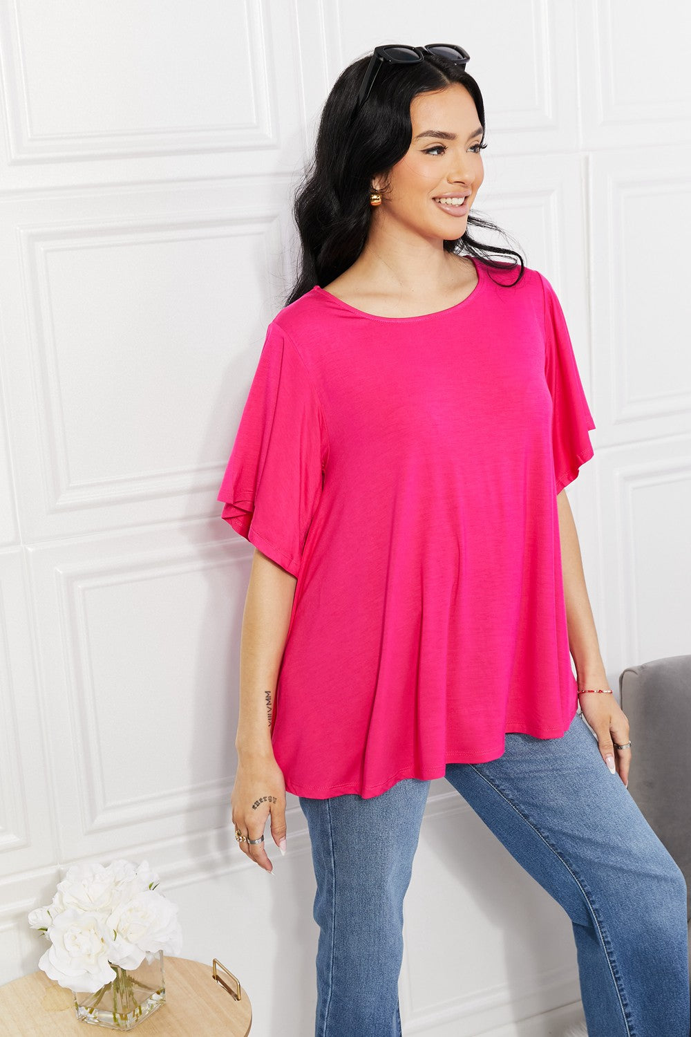 Yelete Full Size More Than Words Flutter Sleeve Top - Tigbul's Fashion