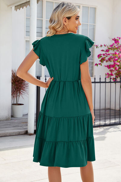 Ruched Notched Cap Sleeve Dress - Tigbuls Variety Fashion