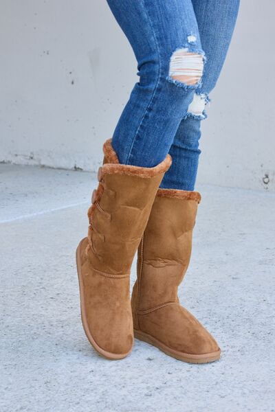 Tan Warm Fur Lined Flat Boots - Tigbuls Variety Fashion