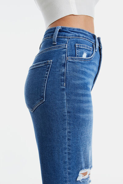 Full Size Run Distressed High Waist Mom Blue Jeans - Tigbuls Variety Fashion