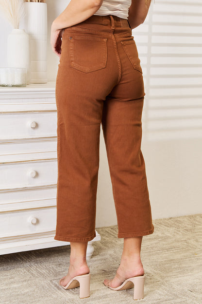 Judy Blue Brown Straight Leg Cropped Jeans - Tigbuls Variety Fashion