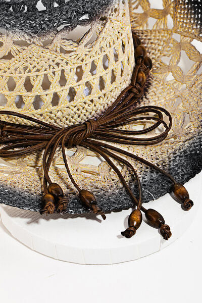 Fame Cutout Rope Strap Wide Brim Western Hat - Tigbuls Variety Fashion