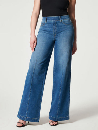 Pull On Wide Leg Long Flared Jeans - Tigbul's Fashion