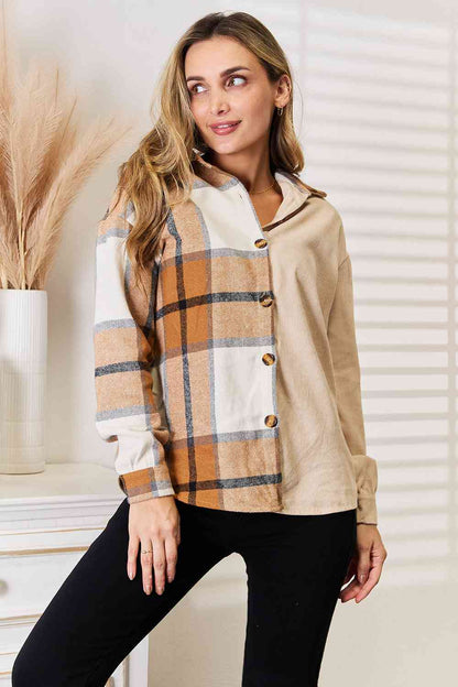 Tan Plaid Print Dropped Shoulder Shirt | Tigbuls Variety Fashion