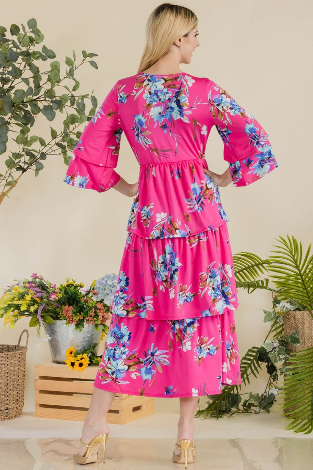 Celeste Full Size Floral Ruffle Tiered Midi Dress - Tigbuls Variety Fashion