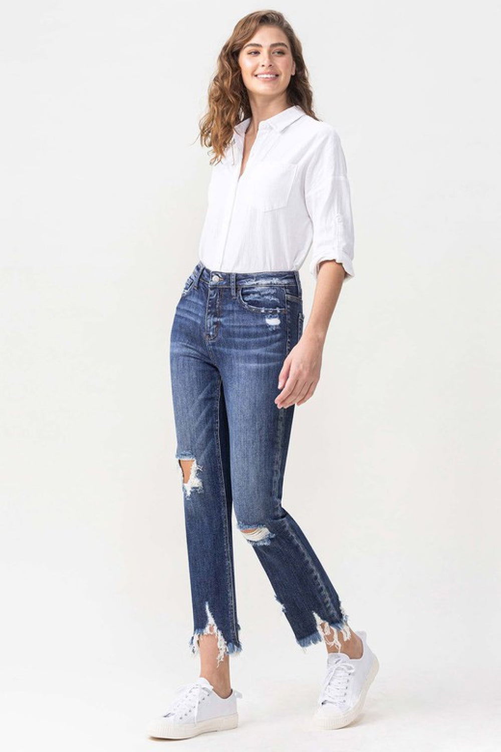 High Rise Distressed Crop Straight Leg Jeans  - Tigbul's Fashion