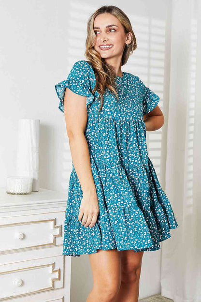 Flounce Sleeve Tiered Mini Dress with Short Sleeves - Tigbuls Variety Fashion