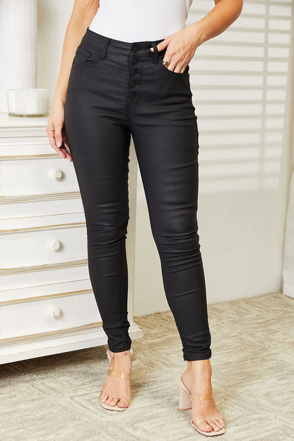 Kancan Full Size High Rise Black Coated Ankle Skinny Jeans - Tigbuls Fashion