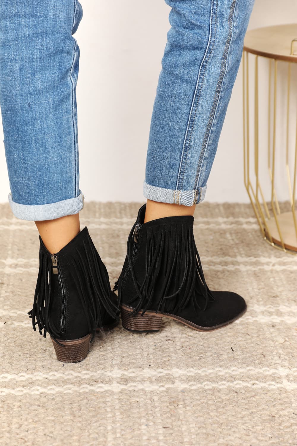 Women's Black Fringe Cowboy Western Ankle Boots | Tigbuls