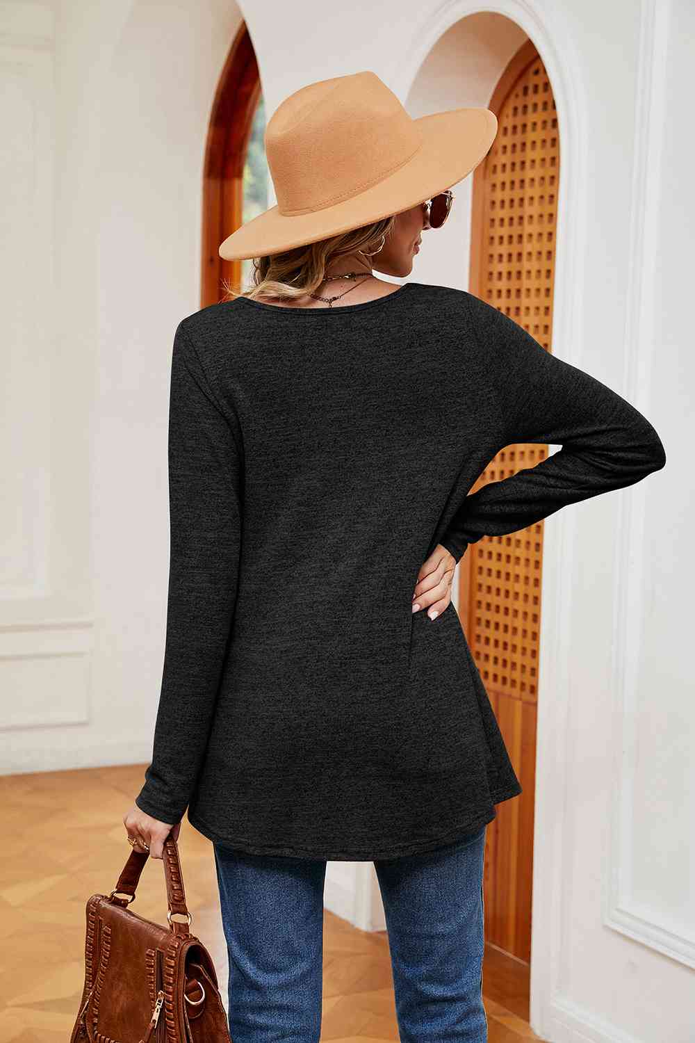 Square Neck Long Sleeve Peplum Top - Tigbuls Variety Fashion