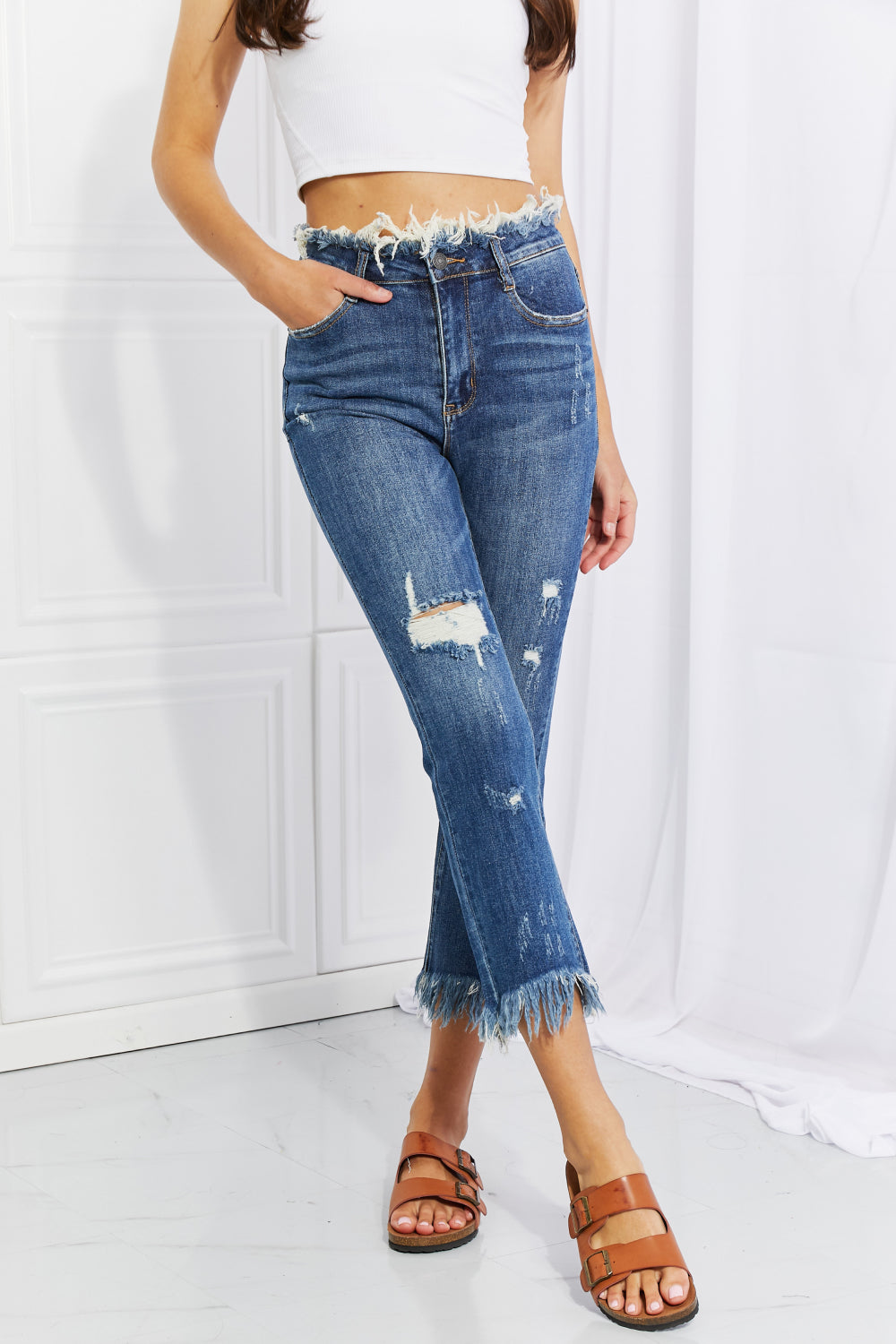 RISEN Full Size Undone Chic Straight Leg Jeans - Tigbul's Fashion