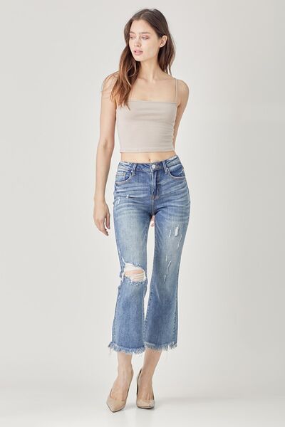 RISEN High Waist Distressed Cropped Bootcut Jeans - Tigbuls Variety Fashion