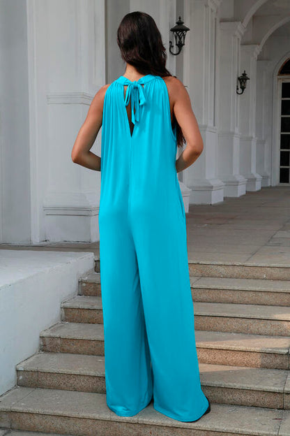 Double Take Full Size Tie Back Cutout Sleeveless Jumpsuit - Tigbuls Variety Fashion