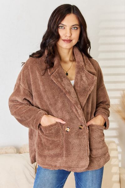 Culture Code Double Breasted Fuzzy Coat - Tigbuls Variety Fashion