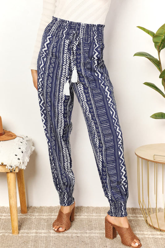 Double Take Geometric Print Tassel High-Rise Pants - Tigbuls Variety Fashion