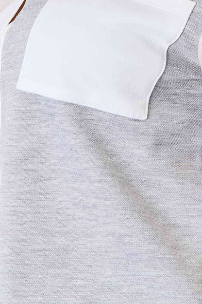 Light Gray Color Block Curved Hem Shirt - Tigbuls Variety Fashion