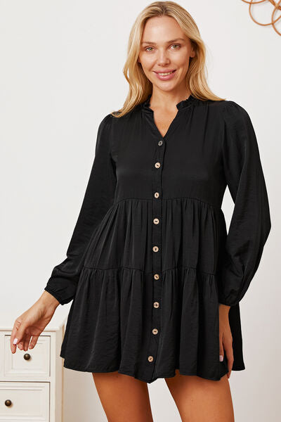 Ruffled Button Up Long Sleeve Tiered Shirt - Tigbuls Variety Fashion