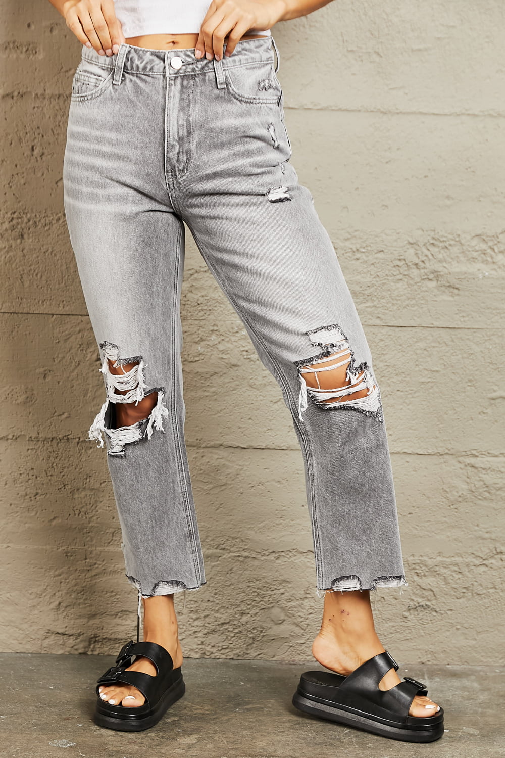 BAYEAS High Waisted Cropped Straight Jeans - Tigbul's Fashion