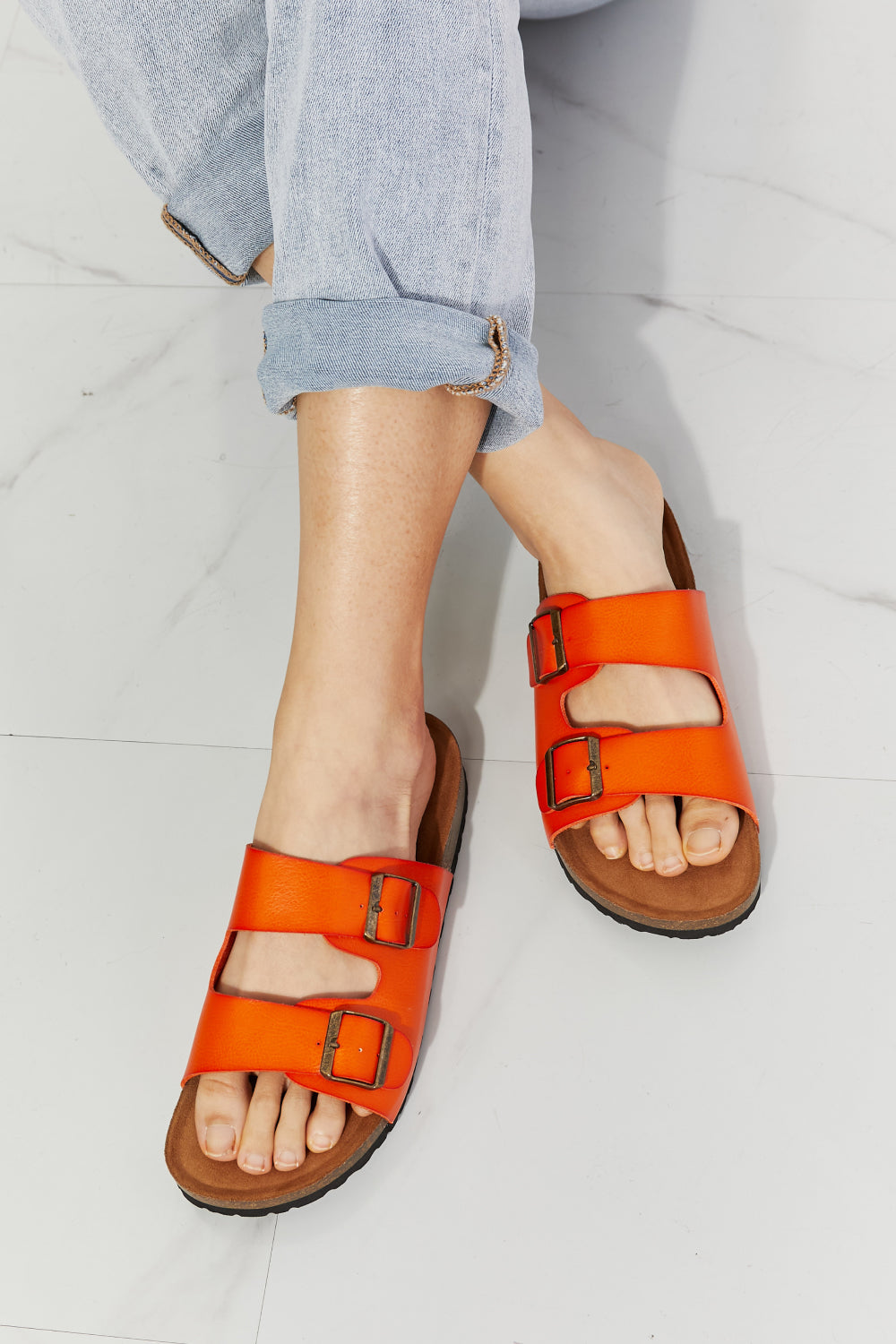 MMShoes Feeling Alive Double Banded Slide Sandals in Orange - Tigbul's Fashion