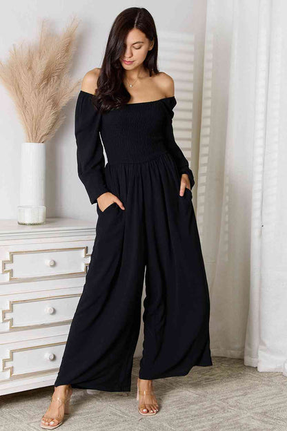 Black Square Neck Jumpsuit with Pockets | Tigbuls Variety
