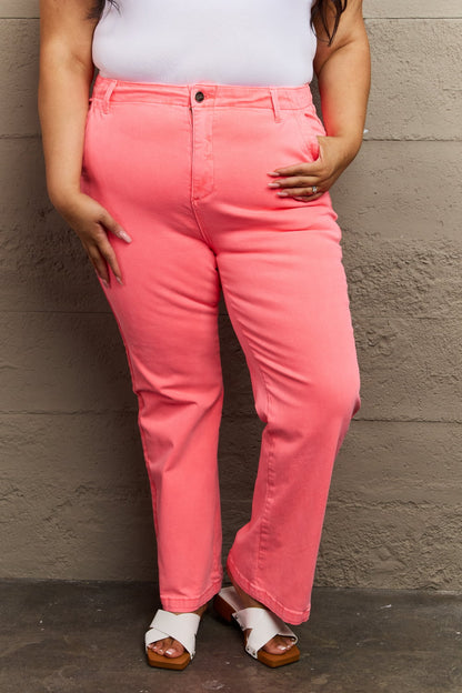 High Waist Side Twill Straight Jeans in Coral - Tigbul's Fashion