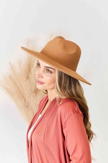 Tan Flat Brim Fedora Fashion Hat - Tigbuls Variety Fashion