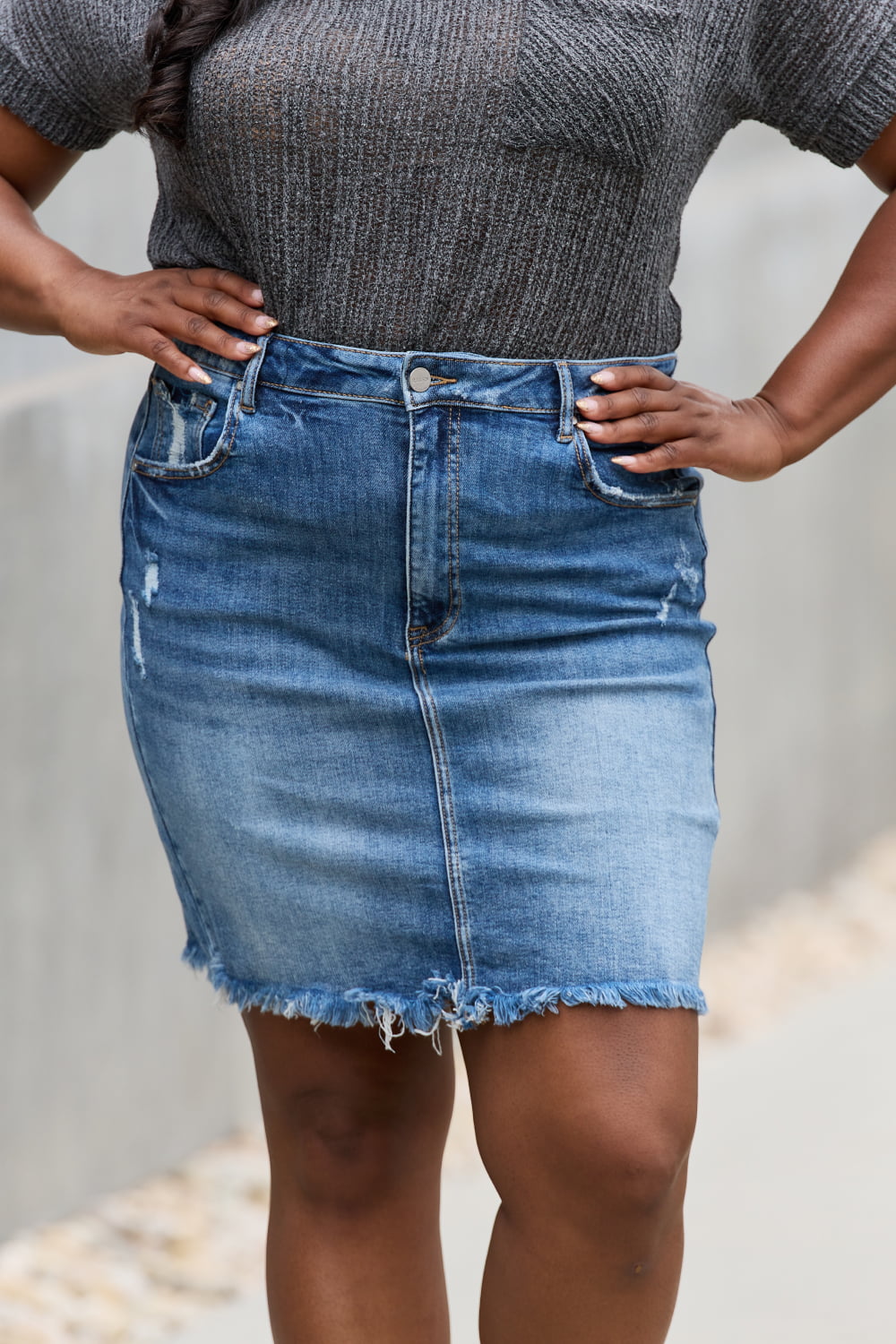  Plus Size Blue Denim Mini Skirt- Tigbul's Fashion