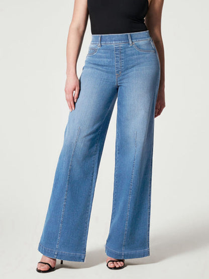 Pull On Wide Leg Long Flared Jeans - Tigbul's Fashion