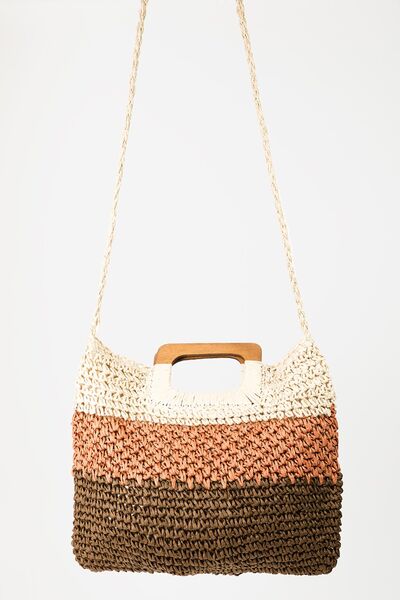 Fame Color Block Double-Use Braided Tote Bag - Tigbuls Variety Fashion