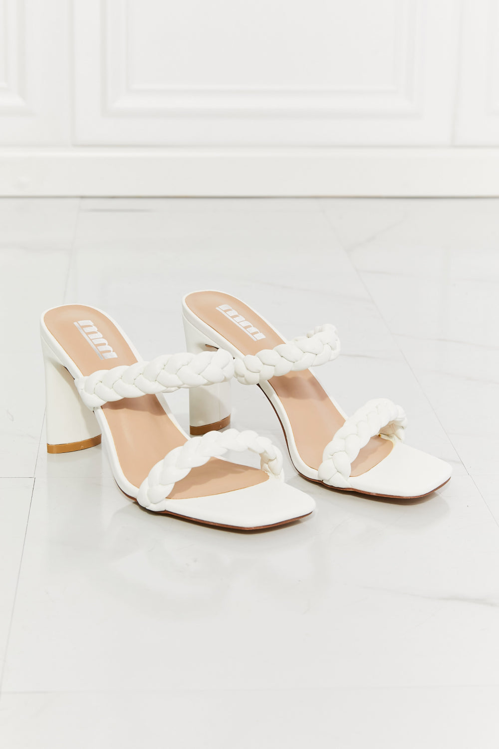MMShoes In Love Double Braided Block Heel Sandal in White - Tigbul's Fashion