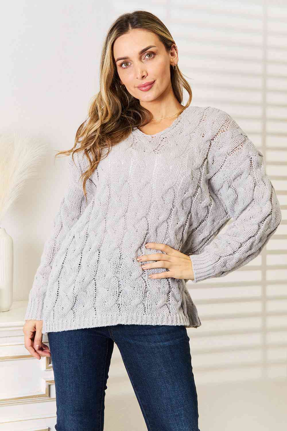 Woven Right Cable-Knit Hooded Sweater - Tigbuls Variety Fashion