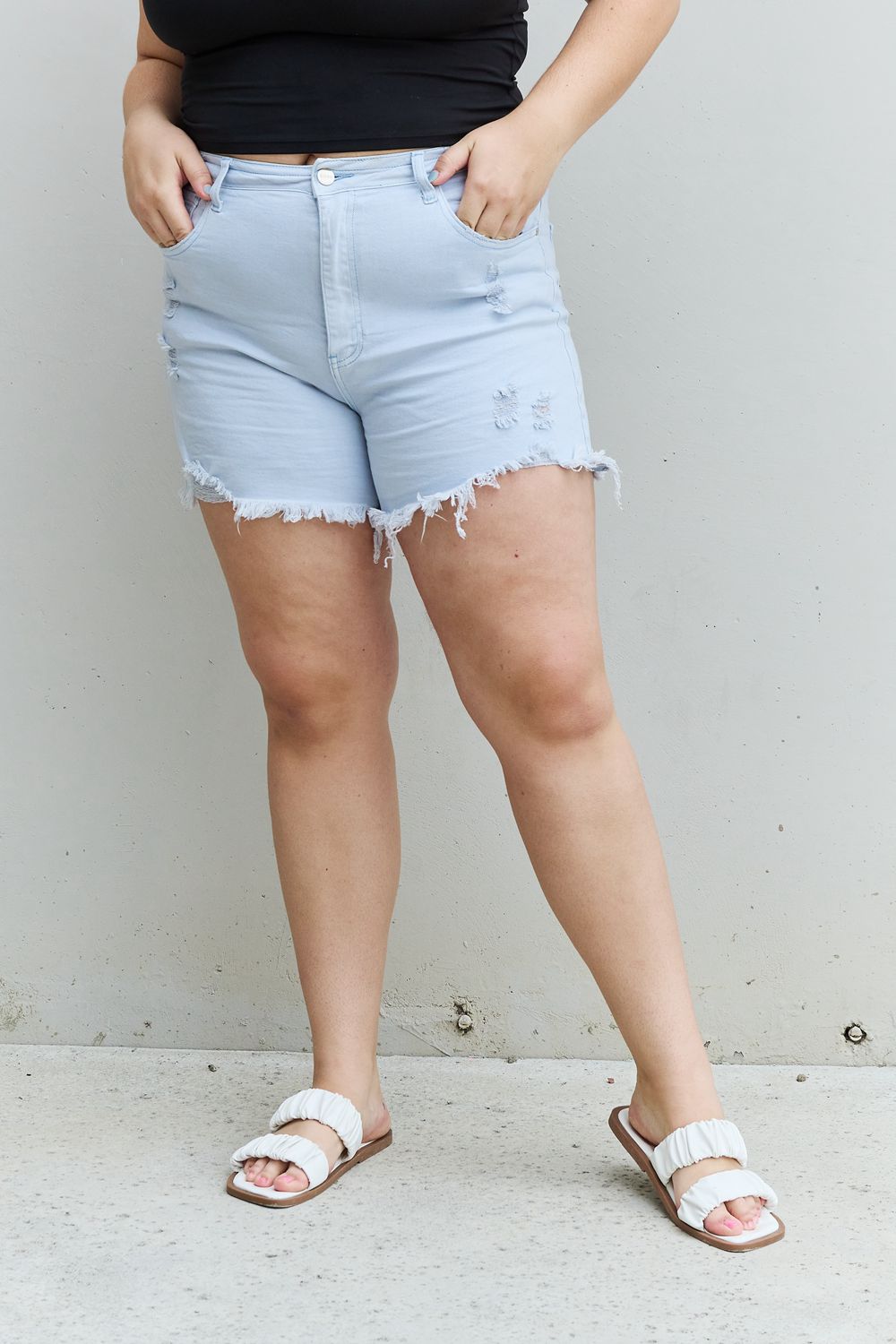 High Waisted Distressed Shorts in Ice Blue | Tigbuls Variety