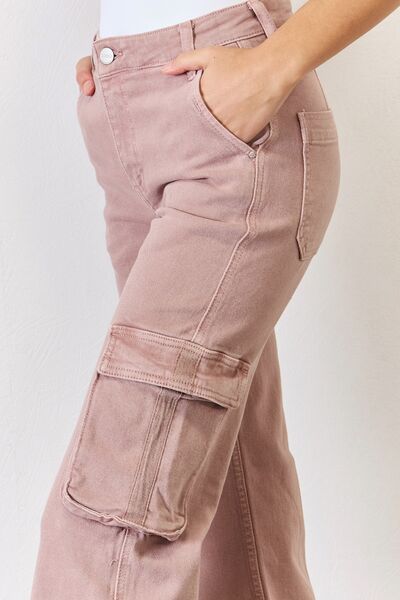 Mauve High Rise Cargo Wide Leg Jeans | Tigbuls Variety Fashion