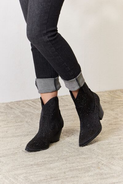 Black Rhinestone Ankle Cowboy Boots - Tigbuls Variety Fashion