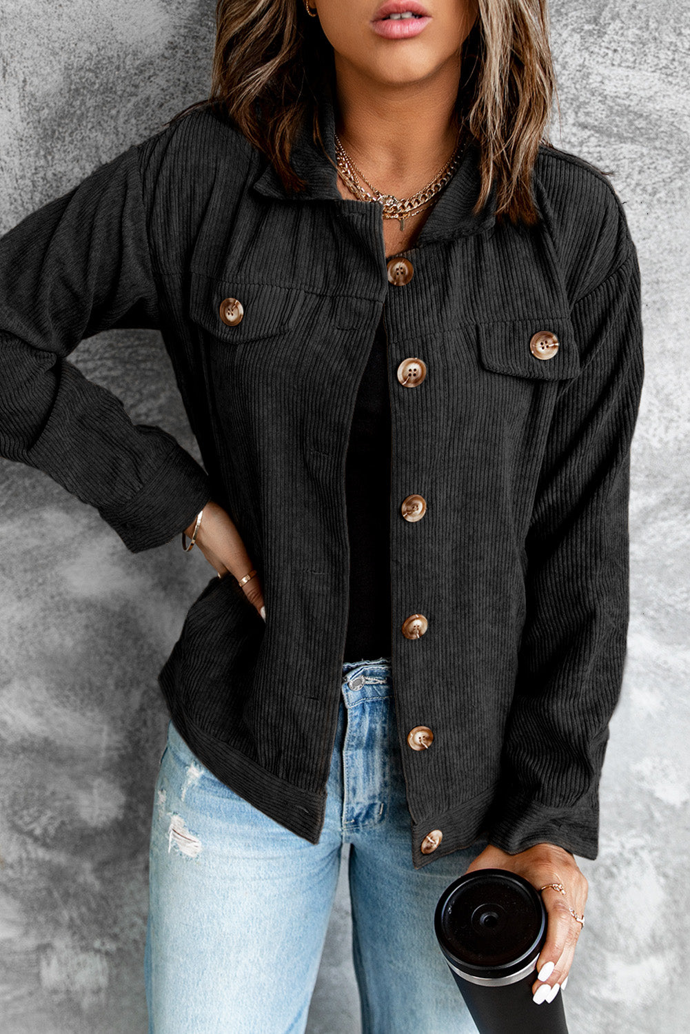 Corduroy Long Sleeve Jacket - Tigbuls Variety Fashion