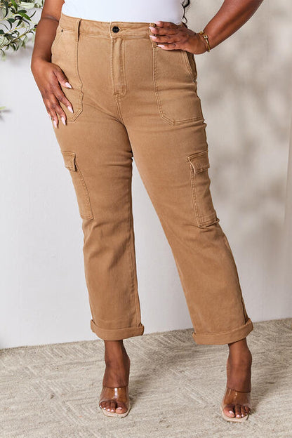 High Waist Straight Jeans with Pockets in Brown - Tigbuls Variety Fashion