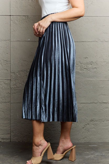 Blue Accordion Pleated Flowy Midi Skirt - Tigbul's Fashion