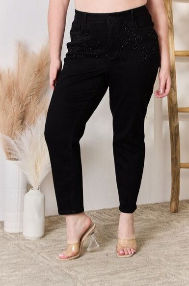  Judy Blue Rhinestone Embellishment Black Slim Jeans- Tigbuls Variety Fashion