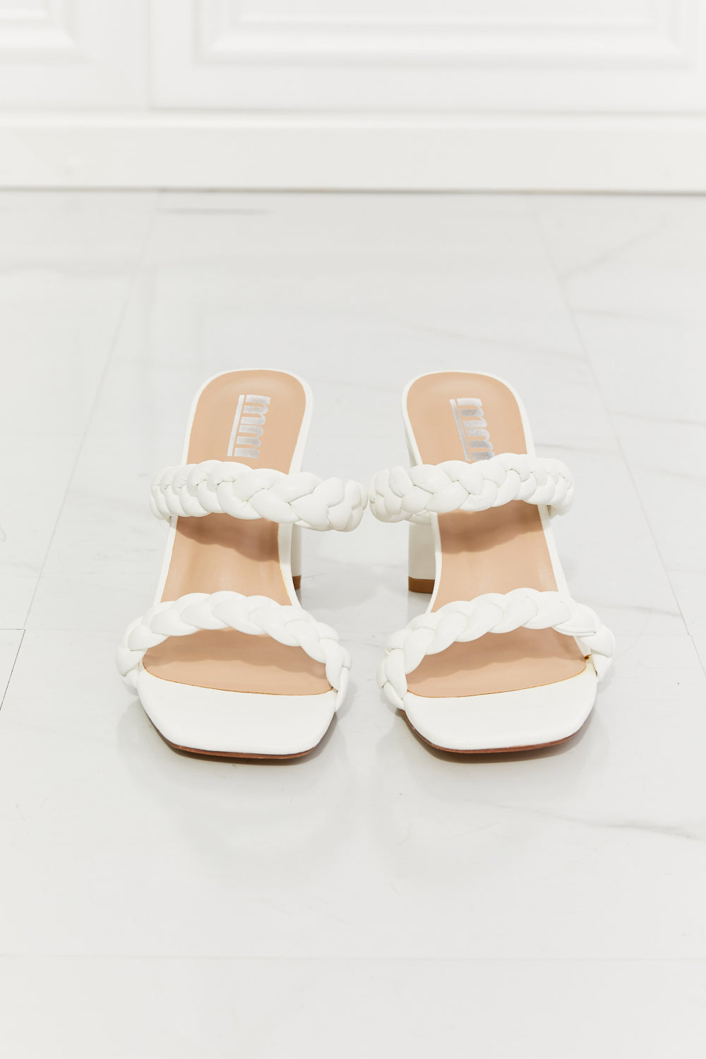 MMShoes In Love Double Braided Block Heel Sandal in White - Tigbul's Fashion