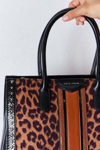 David Jones Leopard Contrast Rivet Handbag - Tigbuls Variety Fashion