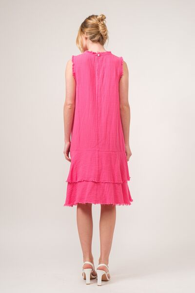 And The Why Washed Fringe Detail Tiered Dress - Tigbuls Variety Fashion
