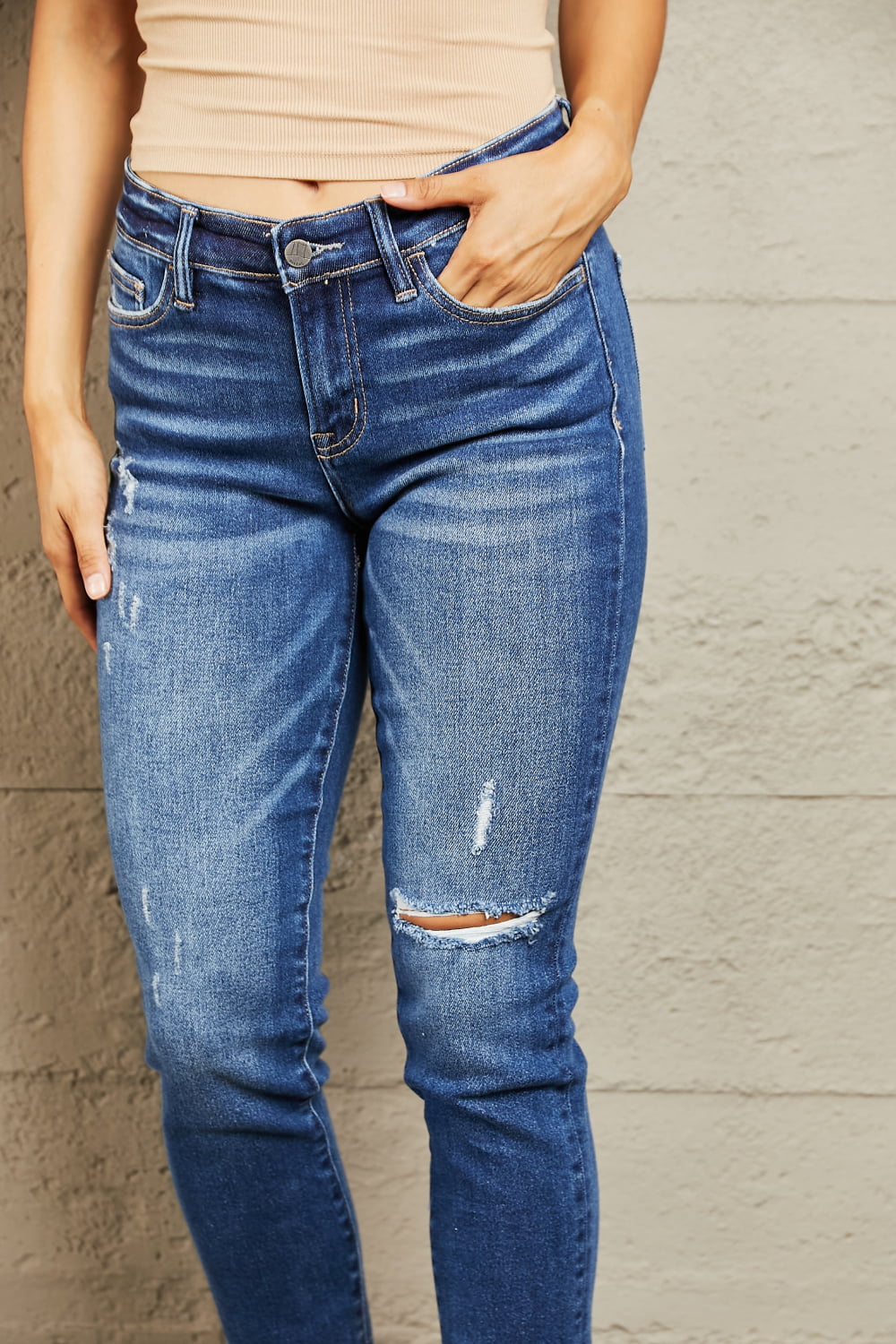 BAYEAS Mid Rise Distressed Slim Jeans - Tigbul's Fashion
