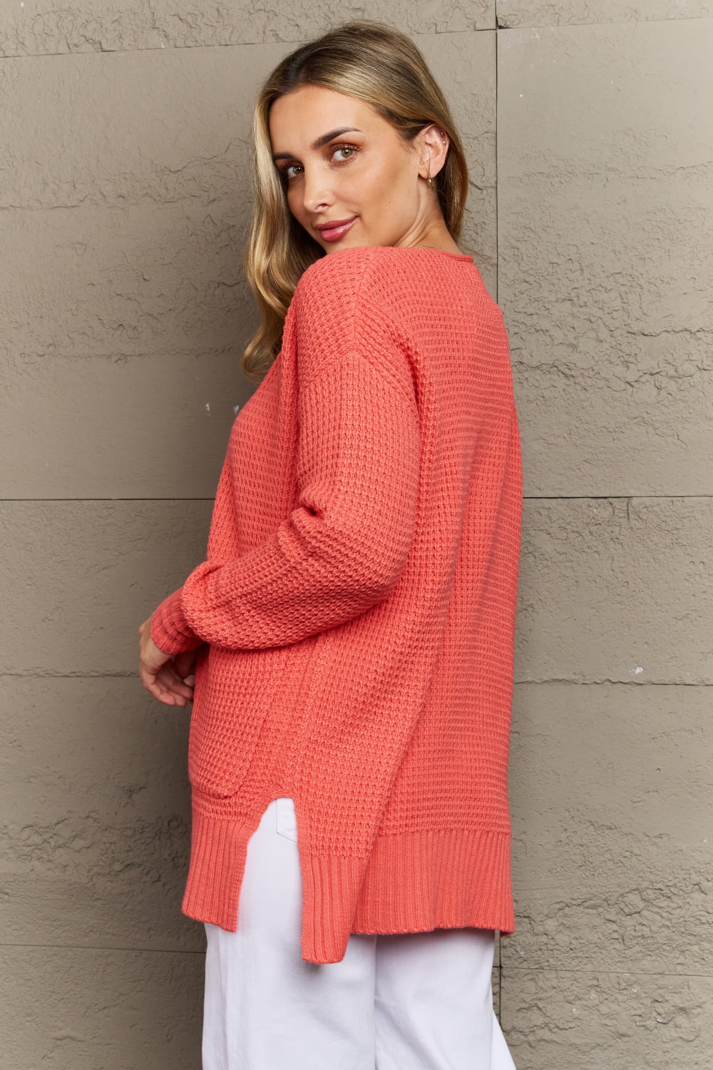 Zenana Bright & Cozy Full Size Waffle Knit Cardigan - Tigbul's Fashion